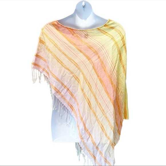 Echo Sunset Striped Fringed Swimsuit Beach Coverup Poncho One Size - Picture 2 of 2